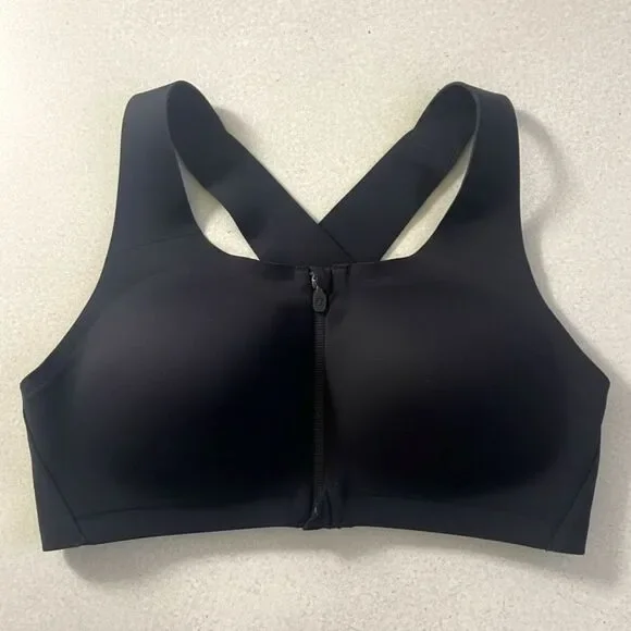 Lululemon Enlite Black Sports Running lightly Padded Zip Front Bra Size 34D - Picture 2 of 6